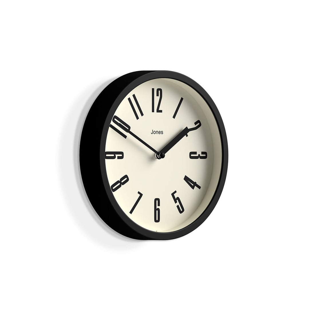 Side view - Hot Tub wall clock by Jones Clocks in black with a contemporary dial - JFOX172K