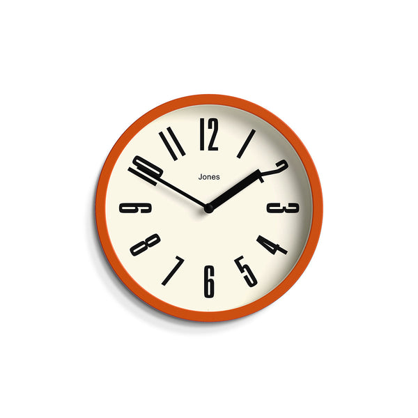 Hot Tub wall clock by Jones Clocks in orange with a contemporary dial - JFOX172PO