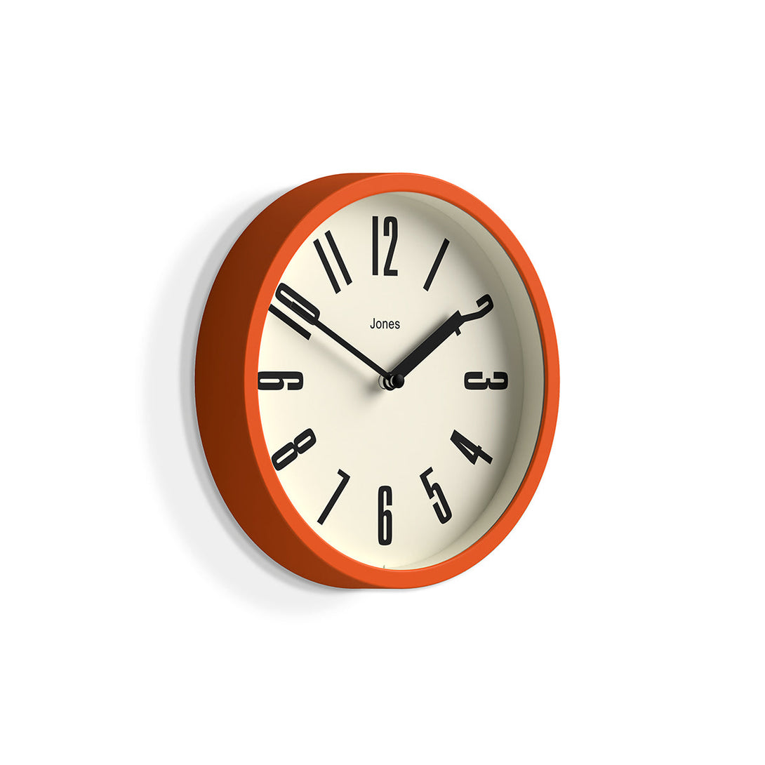 Side view - Hot Tub wall clock by Jones Clocks in orange with a contemporary dial - JFOX172PO