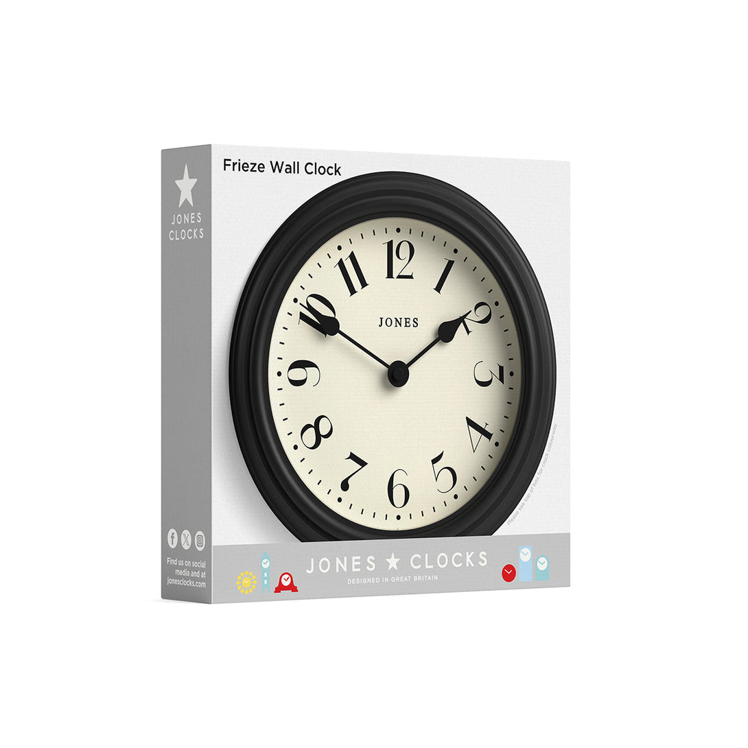 Frieze wall clock by Jones Clocks in nougat with classic Arabic dial and spade hands - JFRZ111NO
