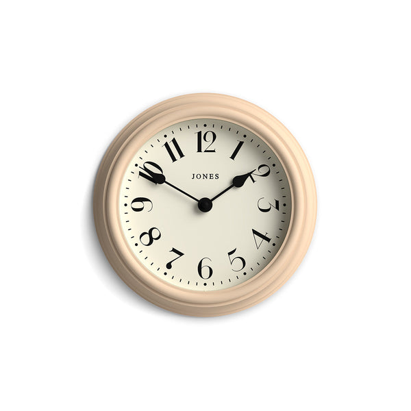 Frieze wall clock by Jones Clocks in nougat with classic Arabic dial and spade hands - JFRZ111NO