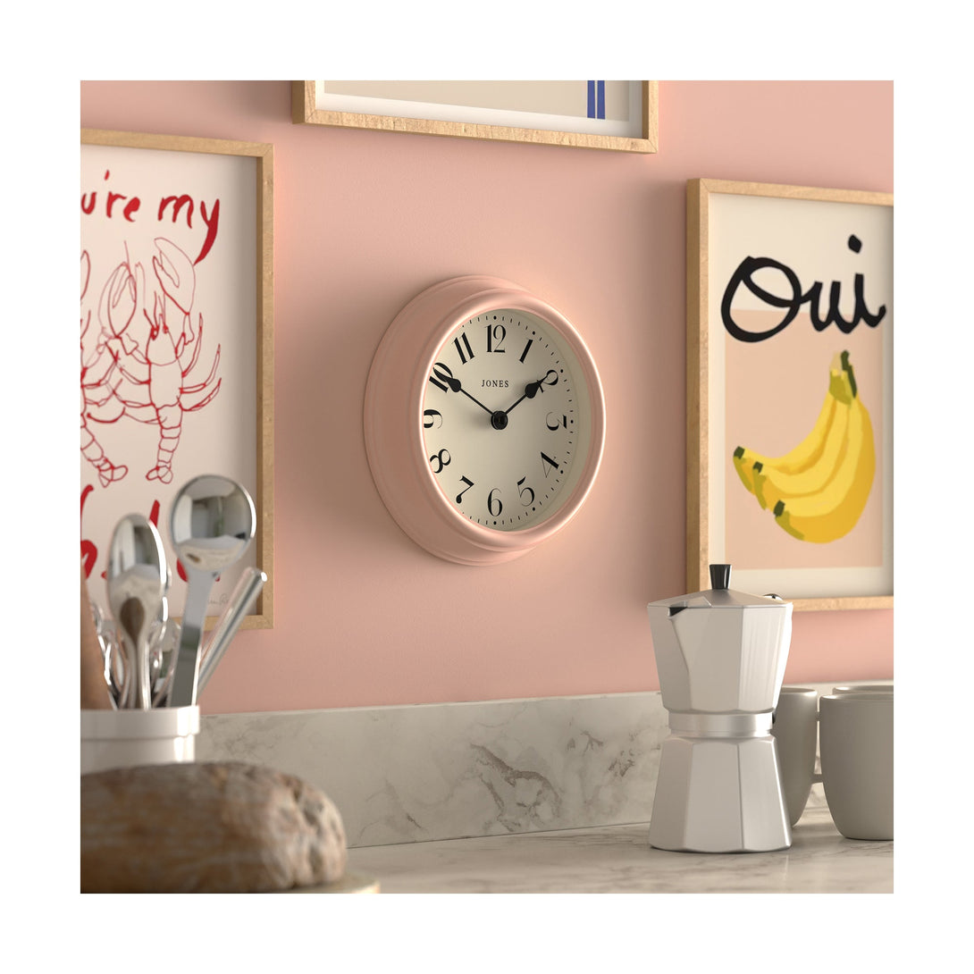 Jones Clock Design Jones Frieze wall clock in rose pink 23cm – Jones Clocks
