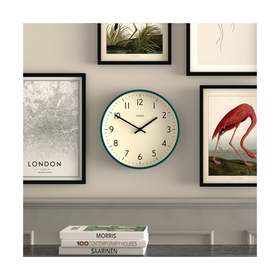Gallery wall - Studio wall clock by Jones Clocks in eden green with an easy-to-read and minimalistic dial - JPEN52EDG