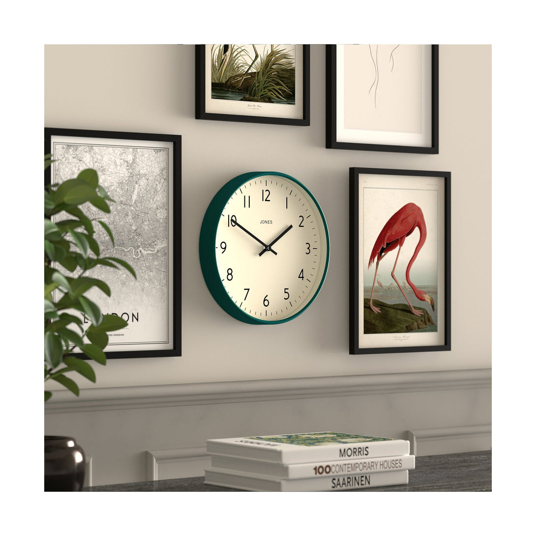 Skew gallery wall - Studio wall clock by Jones Clocks in eden green with an easy-to-read and minimalistic dial - JPEN52EDG
