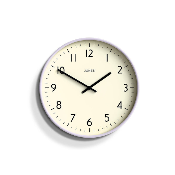 Front - Studio wall clock by Jones Clocks in lavender with an easy-to-read and minimalistic dial - JPEN52LAV