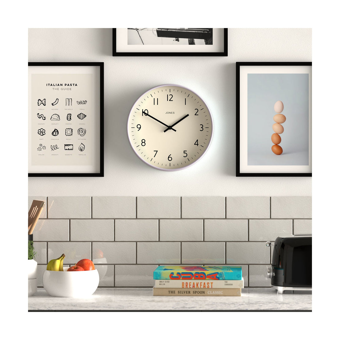 Kitchen - Studio wall clock by Jones Clocks in lavender with an easy-to-read and minimalistic dial - JPEN52LAV