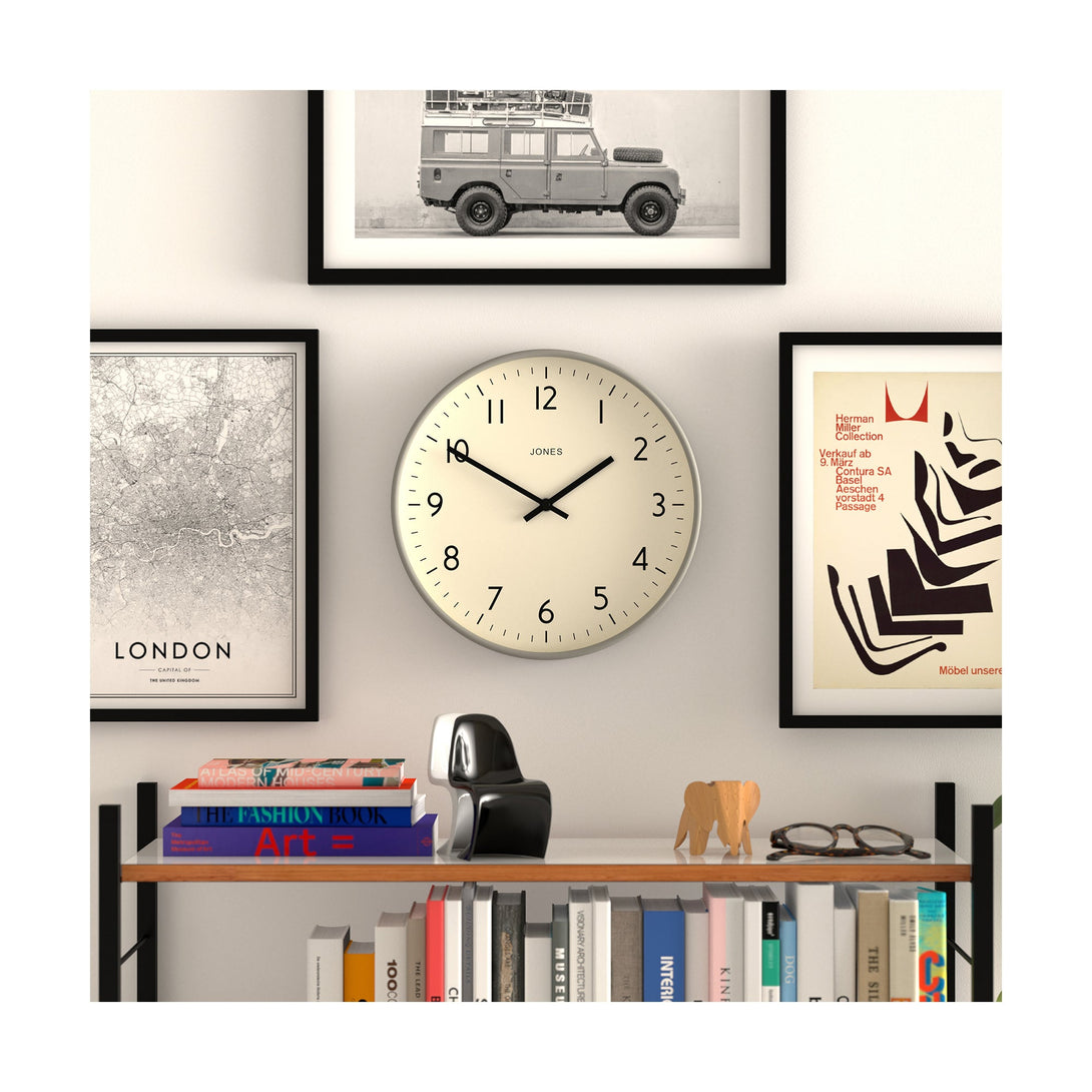 Gallery wall - Studio wall clock by Jones Clocks in light grey with an easy-to-read and minimalistic dial - JPEN52PGY