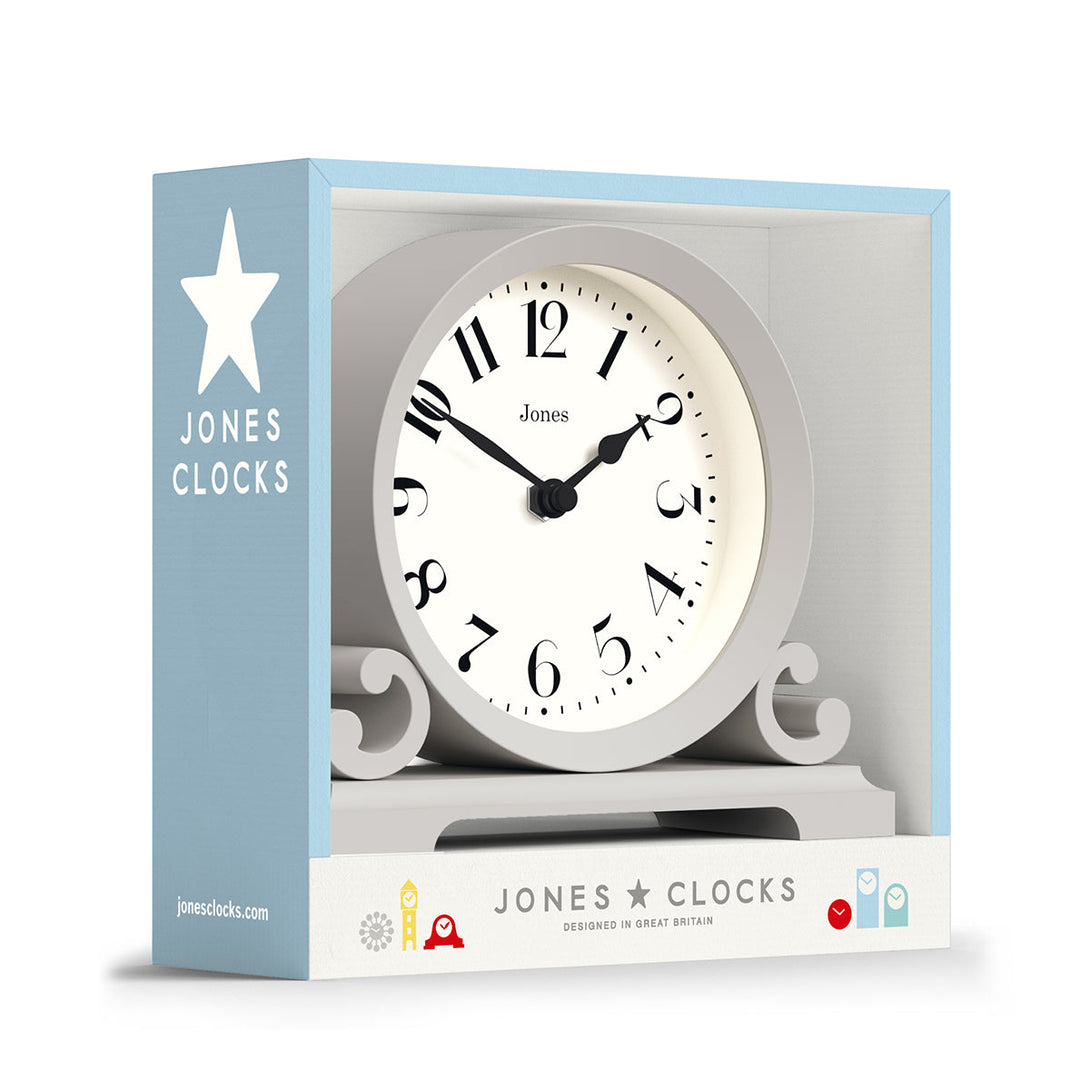 Jones Clock Design Jones Saloon mantel clock in cloud grey – Jones Clocks