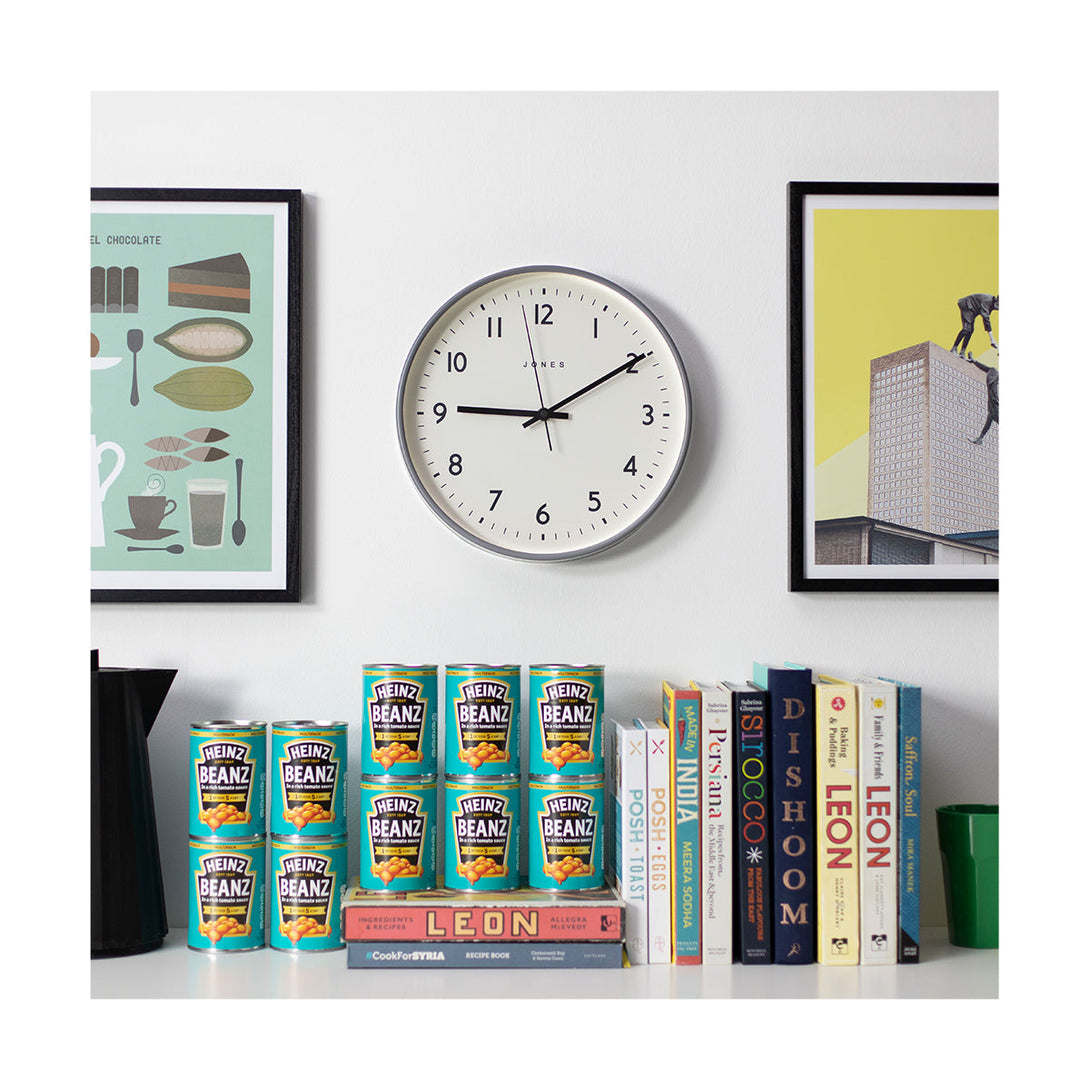 Kitchen - Jam wall clock by Jones Clocks in grey with an easy-to-read, contemporary dial - JPEN6CGY