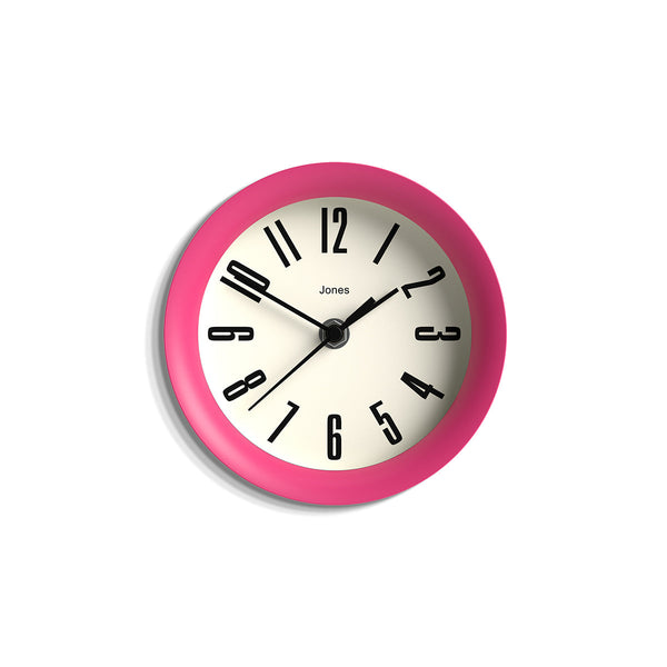 Hot tub wall clock by Jones Clocks in vivid pink with a contemporary and bold dial - JHTUB172HPK