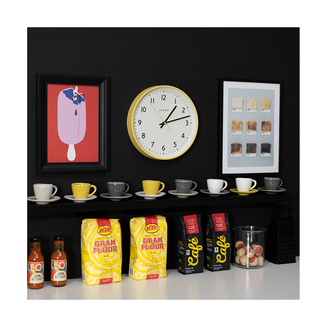 Kitchen - Jam wall clock by Jones Clocks in yellow with an easy-to-read, contemporary dial - JPEN6CHY