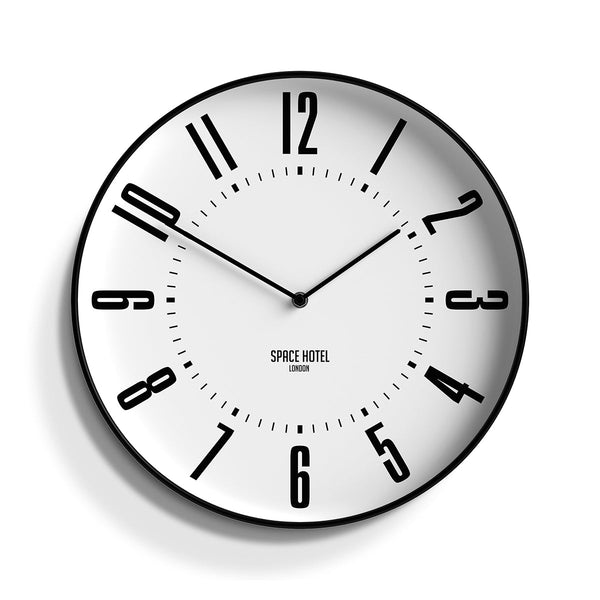 Space Hotel Mars Dog wall clock in black and white