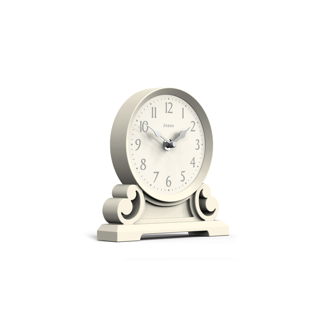 Skew - Middleton Resin mantel clock by Jones clocks in cream with a decorative and classic case complimented by a modern Arabic dial - JMID126LW