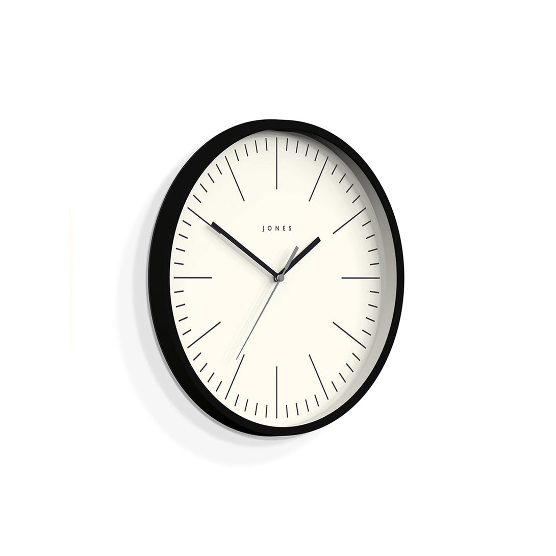 Skew - Spartacus wall clock by Jones Clocks in black with a minimalist marker dial - JSPAR102K