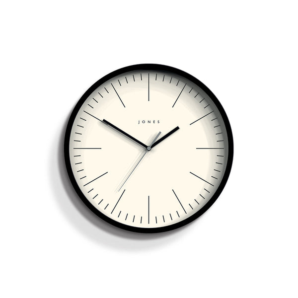 Front - Spartacus wall clock by Jones Clocks in black with a minimalist marker dial - JSPAR102K