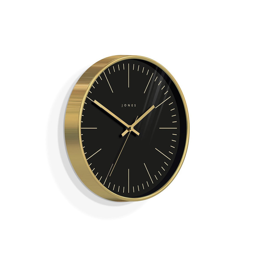 Modern Wall Clock Gold Contemporary - Jones Clocks Penny JPEN48PB - skew