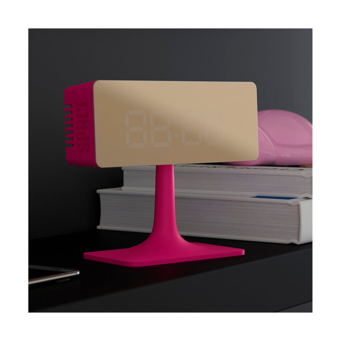 Hot Pink Digital Alarm Clock | Gold Mirror LED | Minimalist Desk Clock - LED off