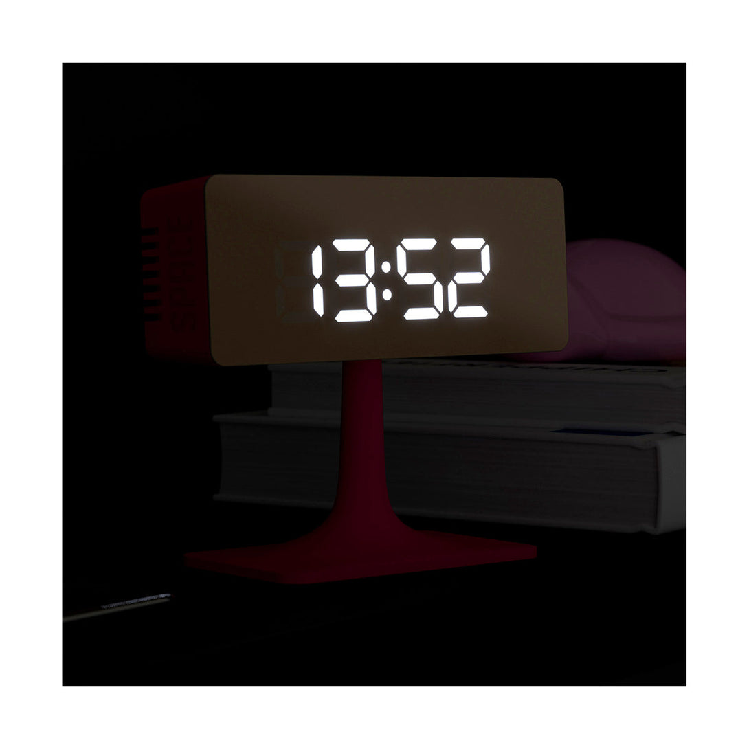 Hot Pink Digital Alarm Clock | Gold Mirror LED | Minimalist Desk Clock - LED on