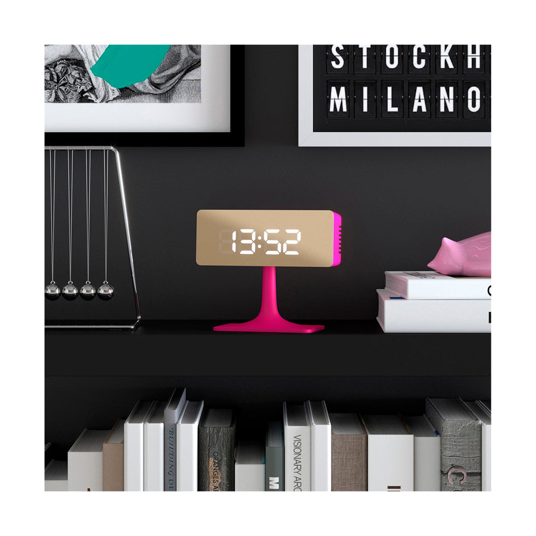 Hot Pink Digital Alarm Clock | Gold Mirror LED | Minimalist Desk Clock -  Style shot