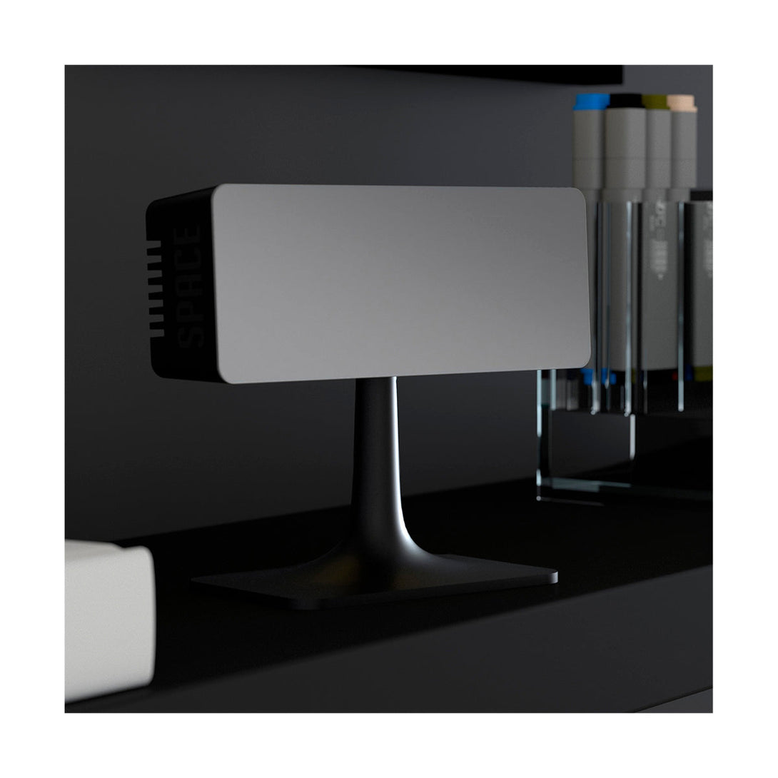 Black Podium Digital Alarm Clock | Silver Mirror LED | Minimalist Desk Clock - LED off