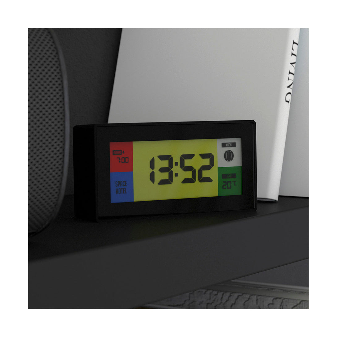Space Hotel Robot 10 LCD alarm clock in black with multicoloured backlights - LCD off