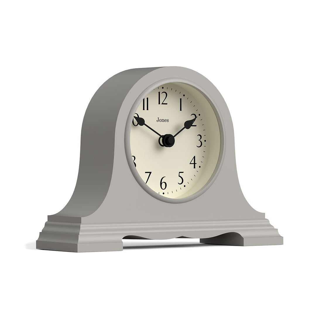 Skew - Speakeasy mantel clock by Jones Clocks with a classic, pretty case ina light cloud Grey. Complimented by an elegant dial - JSPEA189OGY