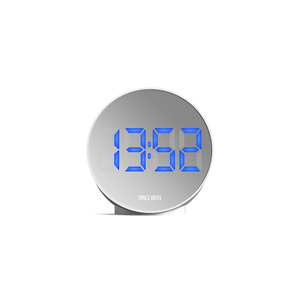 Space Hotel Spherotron LED clock in white and blue