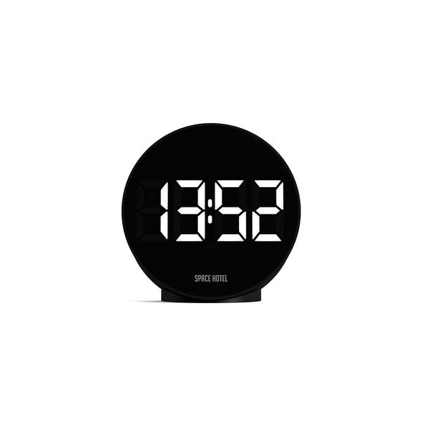 Space Hotel Spherotron LED clock in black and white