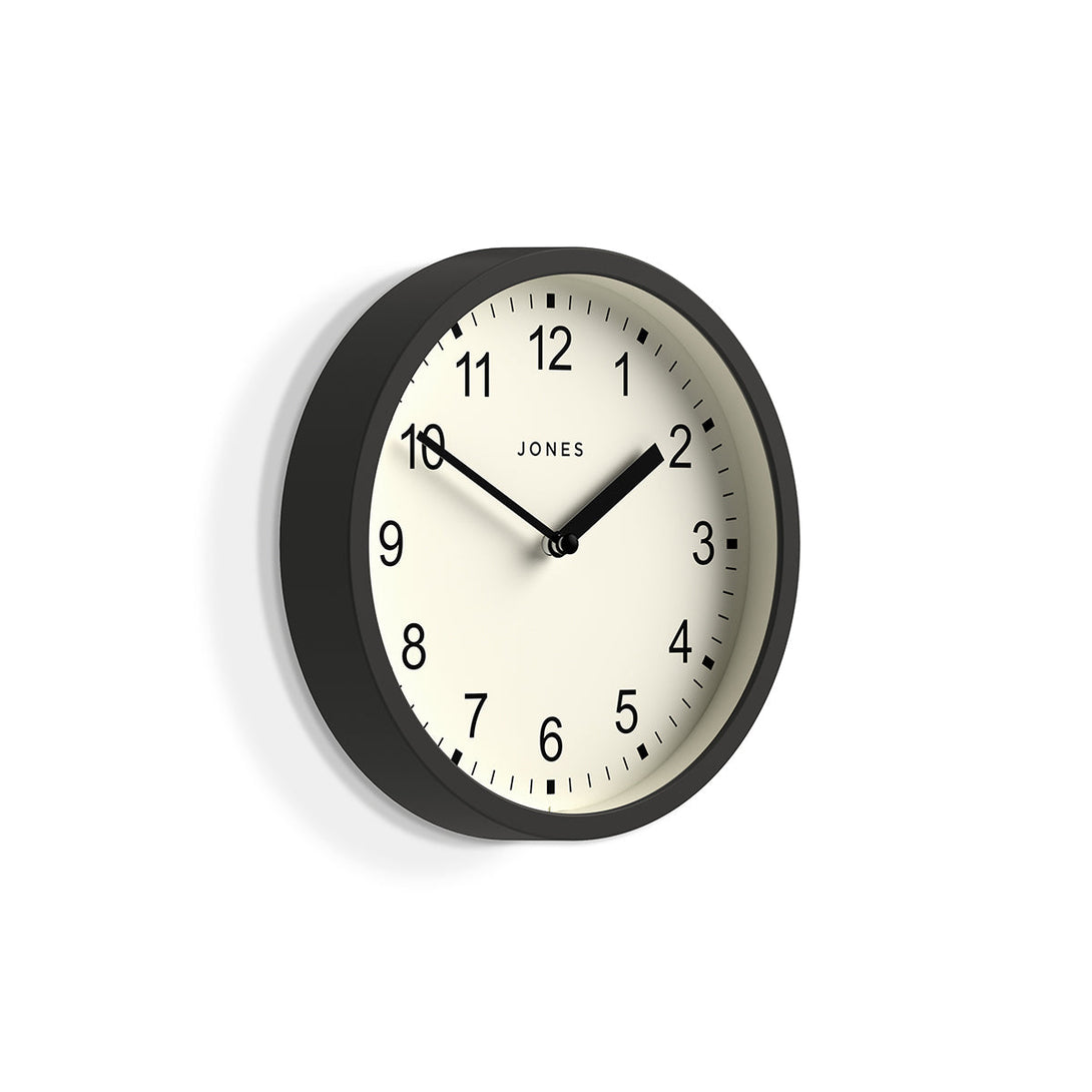 Skew - Spin modern wall clock by Jones Clocks. A small and minimalistic blizzard grey case with a contemporary dial - JSPIN136BGY