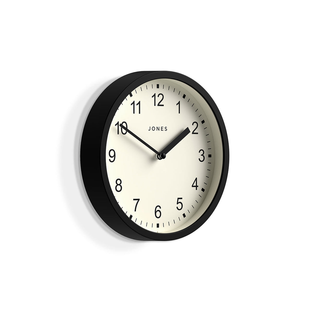Skew - Spin modern wall clock by Jones Clocks. A small and minimalistic Black case with a contemporary dial - JSPIN136K