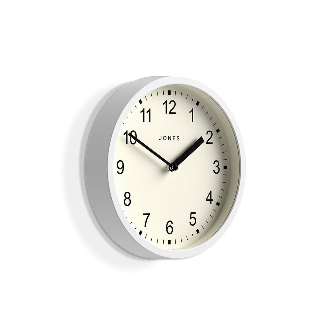 Skew - Spin modern wall clock by Jones Clocks. A small and minimalistic white case with a contemporary dial - JSPIN136W
