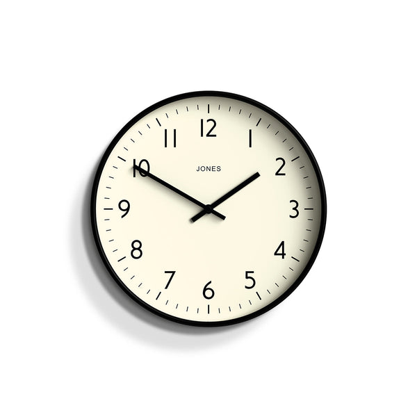 Front - Studio wall clock by Jones Clocks in black with an easy-to-read and minimalistic dial - JPEN52K