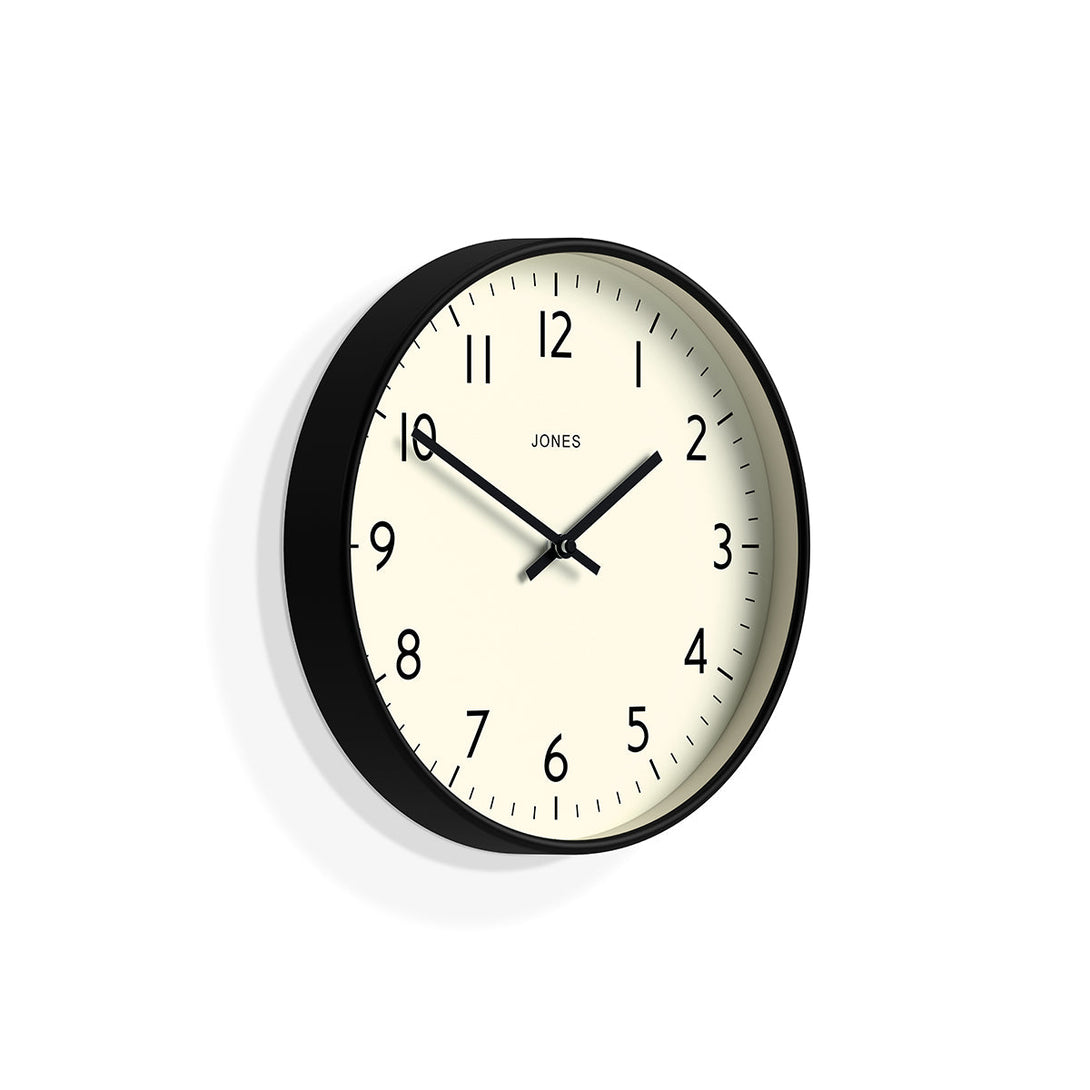 Skew - Studio wall clock by Jones Clocks in black with an easy-to-read and minimalistic dial - JPEN52K