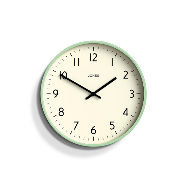 Front - Studio wall clock by Jones Clocks in mint green with an easy-to-read and minimalistic dial - JPEN52NM