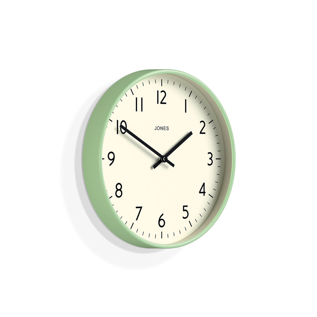Skew - Studio wall clock by Jones Clocks in mint green with an easy-to-read and minimalistic dial - JPEN52NM