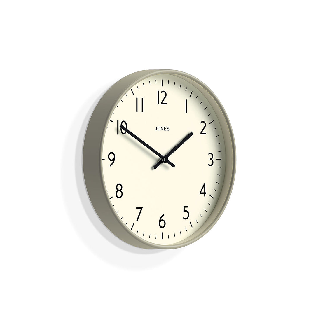 Skew - Studio wall clock by Jones Clocks in light grey with an easy-to-read and minimalistic dial - JPEN52PGY